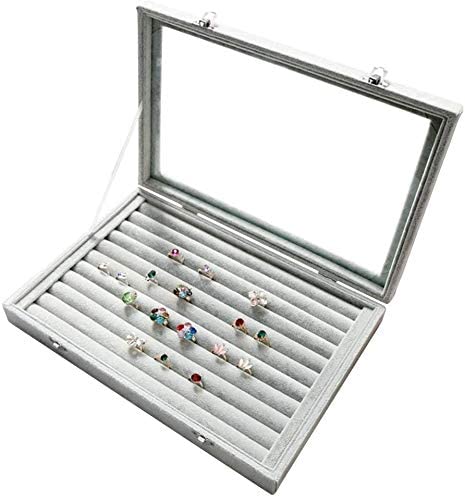 KRISHYAM Rings/Earrings Organizer 10 Slots Velvet Drawer Jewelry Storage Box with Transparent Glass Lid Jewelry Display Case Store Showcase Box Gifts for Girls Women - Image 3