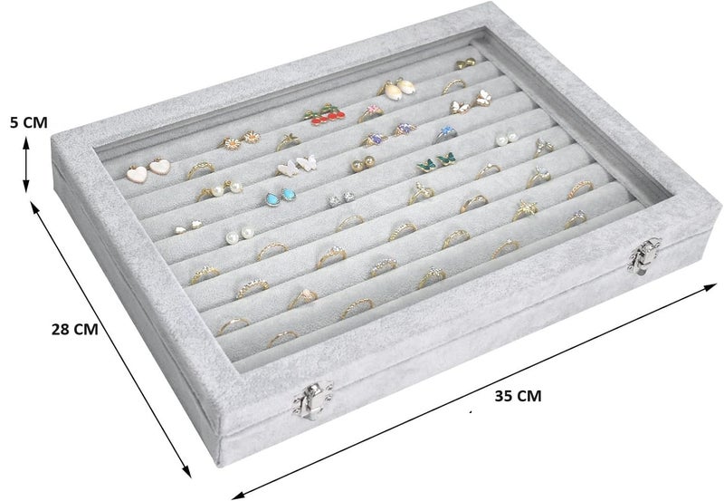 KRISHYAM Rings/Earrings Organizer 10 Slots Velvet Drawer Jewelry Storage Box with Transparent Glass Lid Jewelry Display Case Store Showcase Box Gifts for Girls Women - Image 4