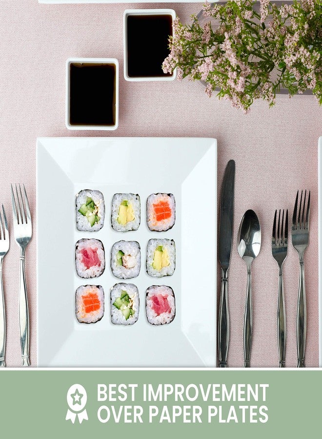 CHEFQ [4 Pack 10" x 10" White Square Melamine Plates, Unbreakable Elegant Dinnerware Set With Sauce Dish - Image 5