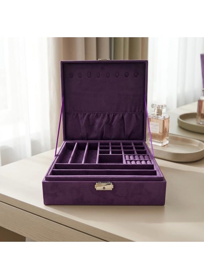 SODYNEE JB2-25 Two-Layer Jewelry Box Organizer Display Storage Case with Lock, Purple(lint) - Image 3