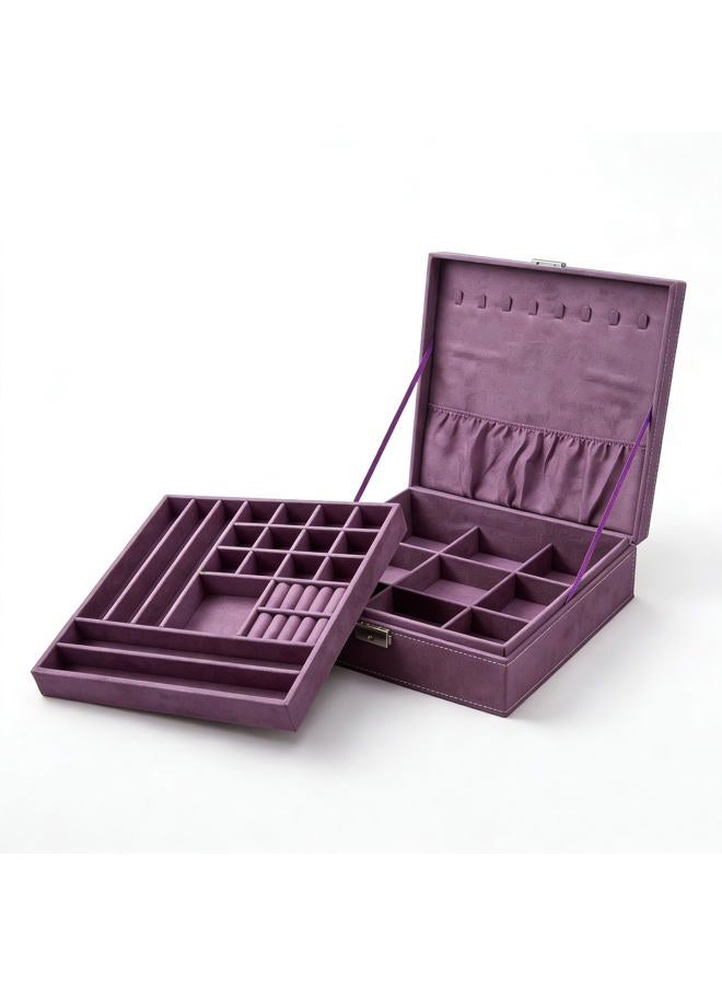 SODYNEE JB2-25 Two-Layer Jewelry Box Organizer Display Storage Case with Lock, Purple(lint) - Image 2