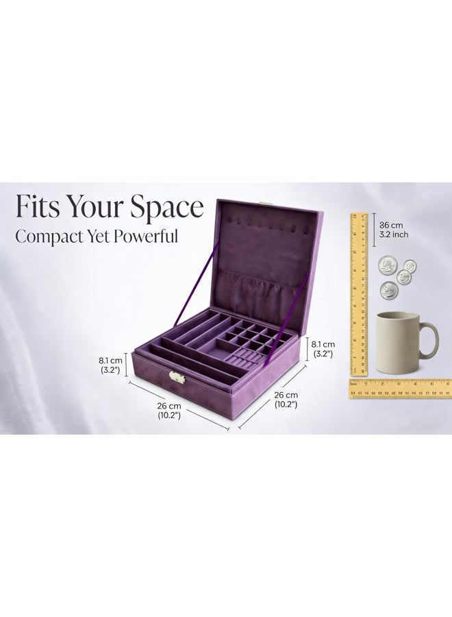 SODYNEE JB2-25 Two-Layer Jewelry Box Organizer Display Storage Case with Lock, Purple(lint) - Image 4