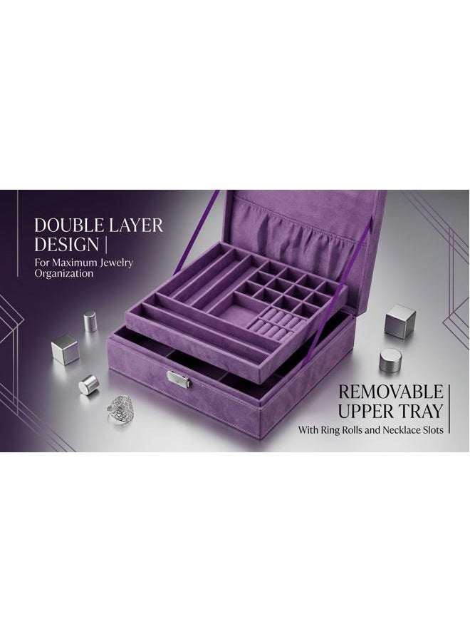 SODYNEE JB2-25 Two-Layer Jewelry Box Organizer Display Storage Case with Lock, Purple(lint) - Image 5