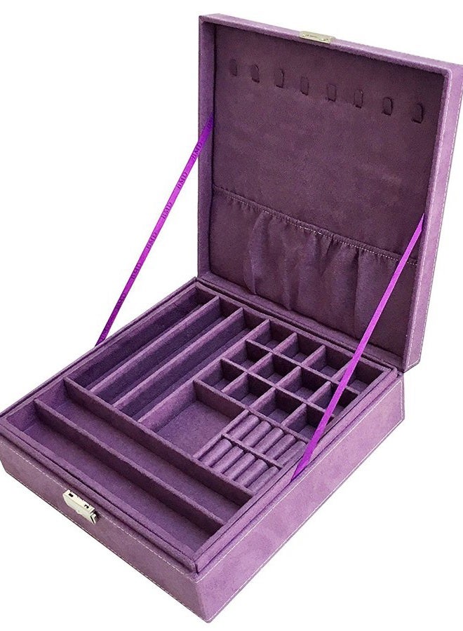 SODYNEE JB2-25 Two-Layer Jewelry Box Organizer Display Storage Case with Lock, Purple(lint) - Image 1