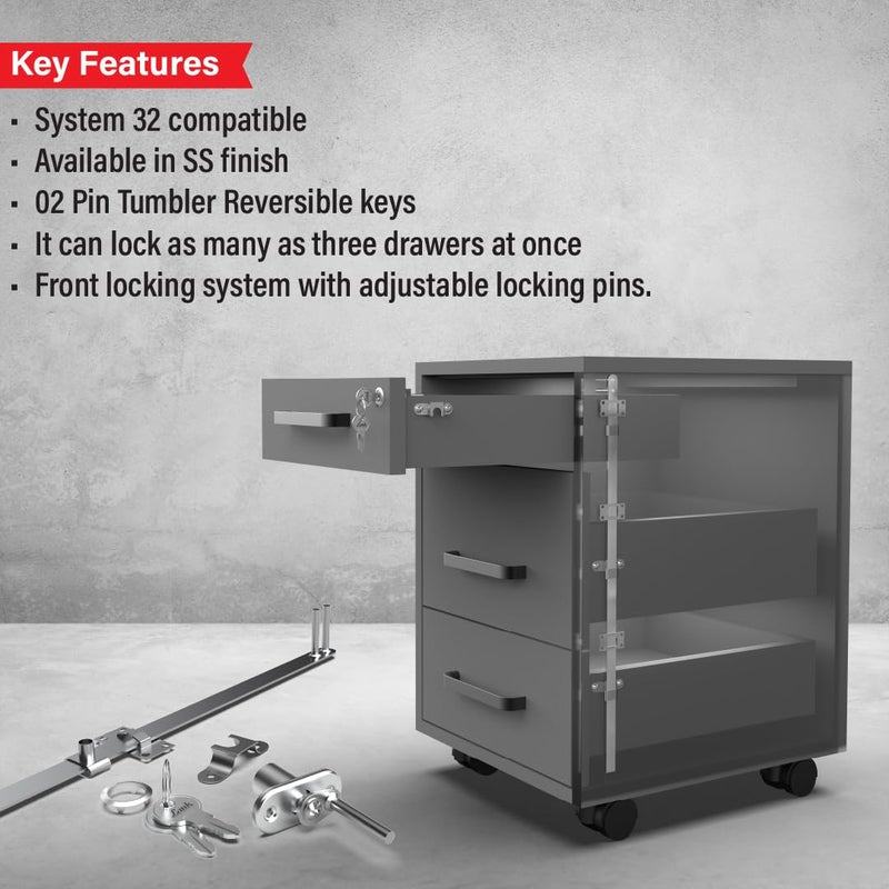 Link قفل قاعدة 480 مم - قفل درج تركيبي ثقيل مع وظيفة متعددة الأدراج | حل تخزين آمن للمنازل والمكاتب والأدراج والخزائن | بناء معدني متين - Image 4