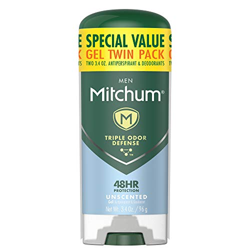 Mitchum Mens Deodorant Antiperspirant Triple Odor Defense Gel Stick 48 Hr Protection Dermatologist Tested Alcohol Free Unscented 34 Oz Pack of 2