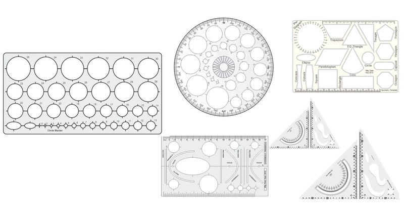 KHYATI Pro circle-25 Circles, Circle Master-35 Circles, Hyperbola Parabola, Geometry Template (16 Shapes), Set Square Big & Small Drafting Scale Ruler- Architect, Engineering/Other Students- Set of 6 - Image 1