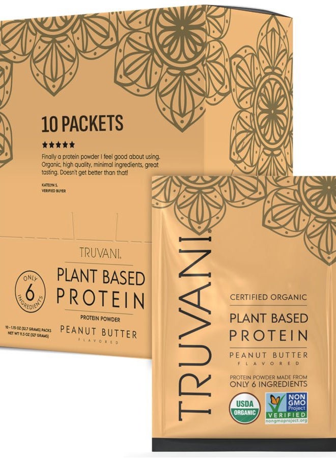Truvani Vegan Pea Protein Powder | Peanut Butter | 20g Organic Plant Based Protein | Single Serving Travel Packets | 10 Servings | Keto | Gluten & Dairy Free | Low Carb | No Added Sugar - Image 1