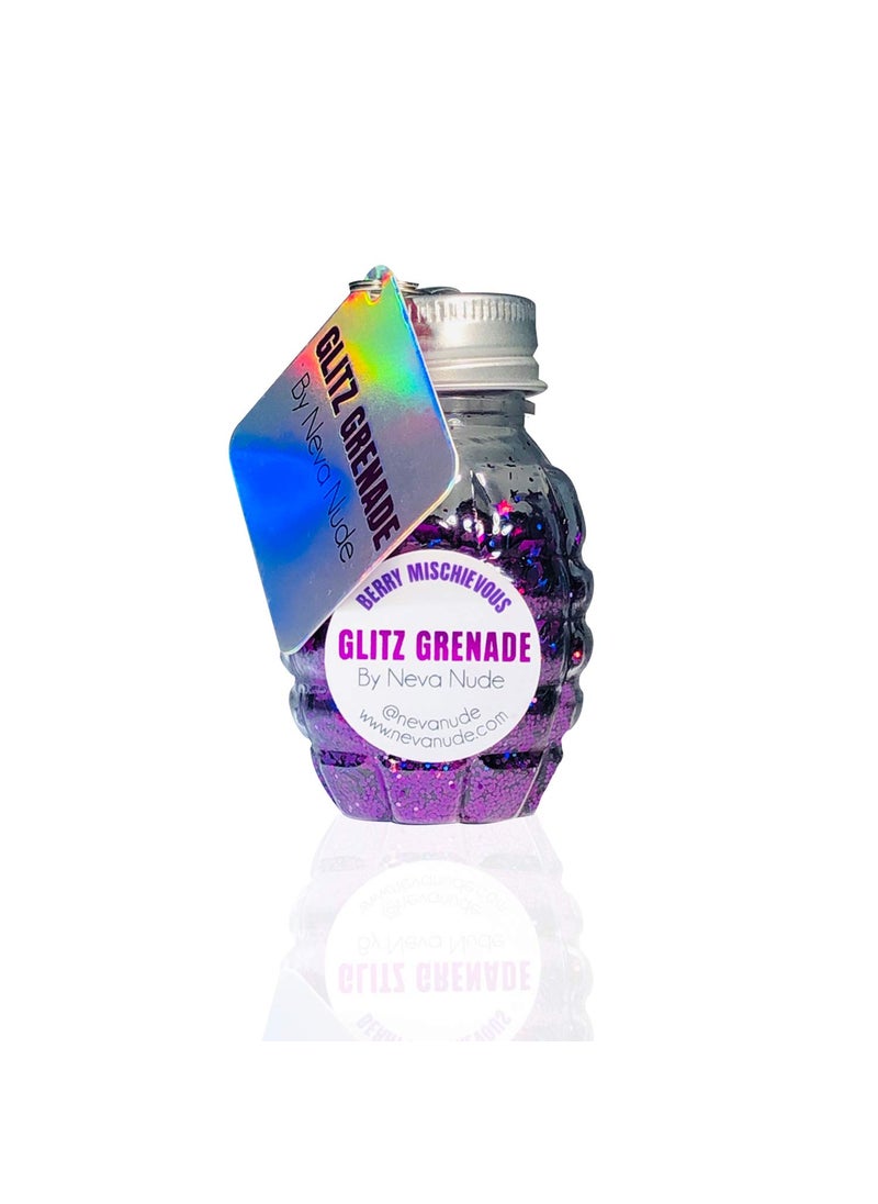 Neva Nude Neva Nude Face and Body Glitter Keychain - Chunky Glitter in Aloe for Festivals, Raves, and More | Cosmetic Grade | Super Sparkly (Berry Mischievous Purple Holographic Glitz Grenade) 
