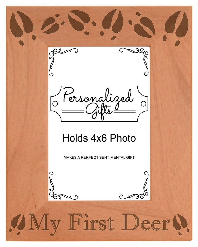ThisWear Hunting Frame My First Deer Picture Frame Hunters Gifts Wood Engraved 4x6 Portrait Picture Frame - Image 1