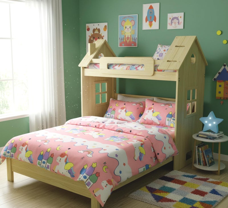 Filymore Star Unicorn Double bedsheet for Girls Kid bedsheet for Queen Size Bed 240 TC Microfiber Soft Cartoon bedcover for Kids Room (90x90 Inches)(Peach and White) - Image 4