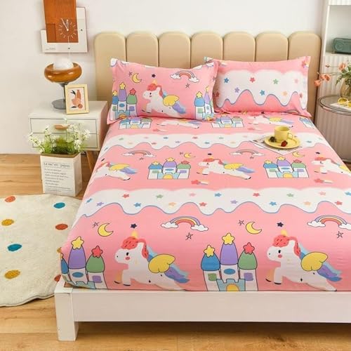Filymore Star Unicorn Double bedsheet for Girls Kid bedsheet for Queen Size Bed 240 TC Microfiber Soft Cartoon bedcover for Kids Room (90x90 Inches)(Peach and White) - Image 1