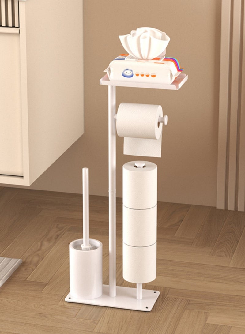 شو وو حامل ورق تواليت أبيض مع رف، حامل ورق تواليت أرضي مقاوم للصدأ قائم بذاته، حامل مناديل تواليت قائم بذاته، حوامل ورق تواليت للحمامات مع فرشاة تواليت - Image 1