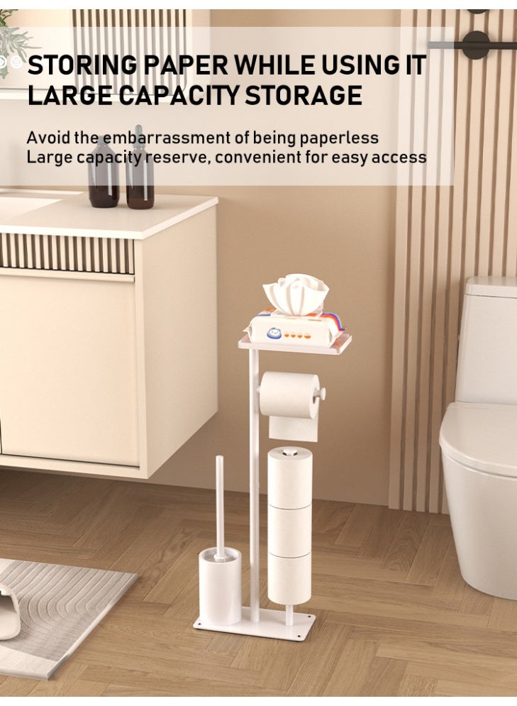 شو وو حامل ورق تواليت أبيض مع رف، حامل ورق تواليت أرضي مقاوم للصدأ قائم بذاته، حامل مناديل تواليت قائم بذاته، حوامل ورق تواليت للحمامات مع فرشاة تواليت - Image 2
