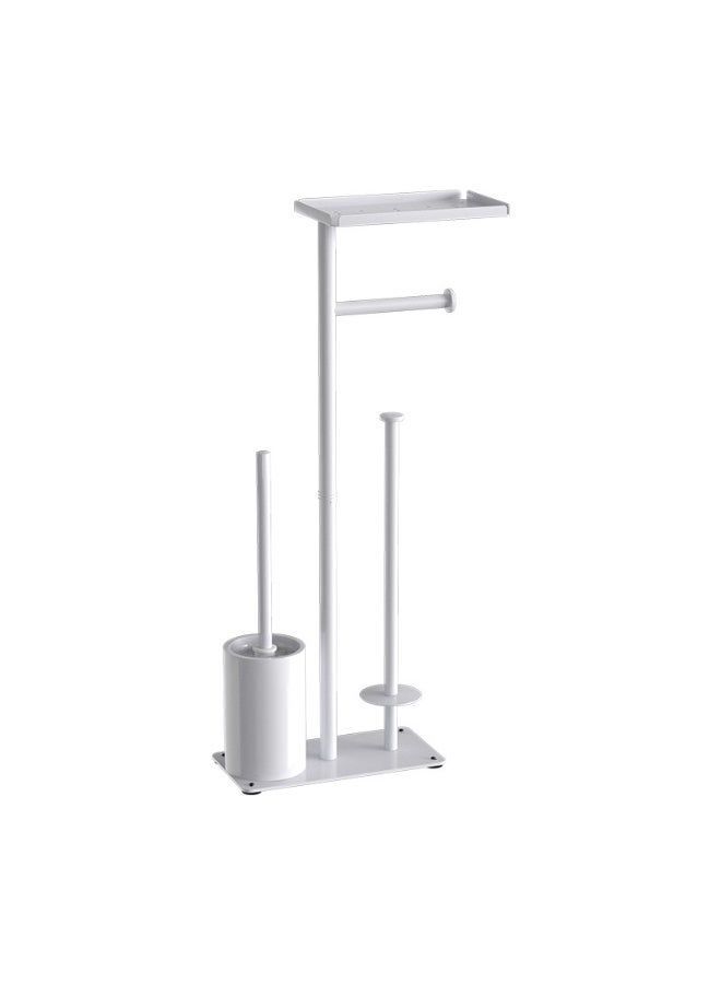 شو وو حامل ورق تواليت أبيض مع رف، حامل ورق تواليت أرضي مقاوم للصدأ قائم بذاته، حامل مناديل تواليت قائم بذاته، حوامل ورق تواليت للحمامات مع فرشاة تواليت - Image 5