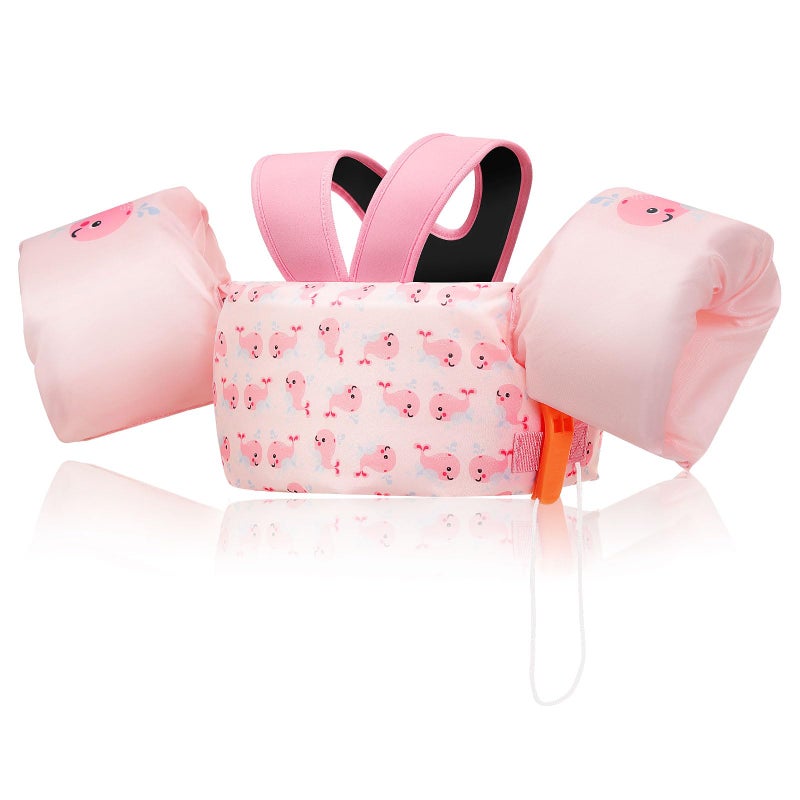 MoKo Swim Arm Band for Kids 20-30-40-50lbs, Clearance Toddler Swim Vest Cute Cartoon Swimming Wings Pool Floats Sleeve Children Water Sports Learning Swim Training Equipment, Pink Whale - Image 1