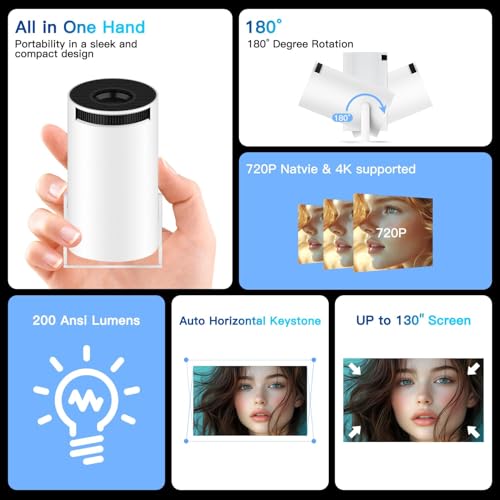 DreamFair Mini Projector with WiFi and Bluetooth, 4K 1080P Support Portable Projector, 180ANSI, Android 13, Auto Keystone Correction, 30"-200" Screen Video Projector for Laptop, PC, Smartphone - Image 4