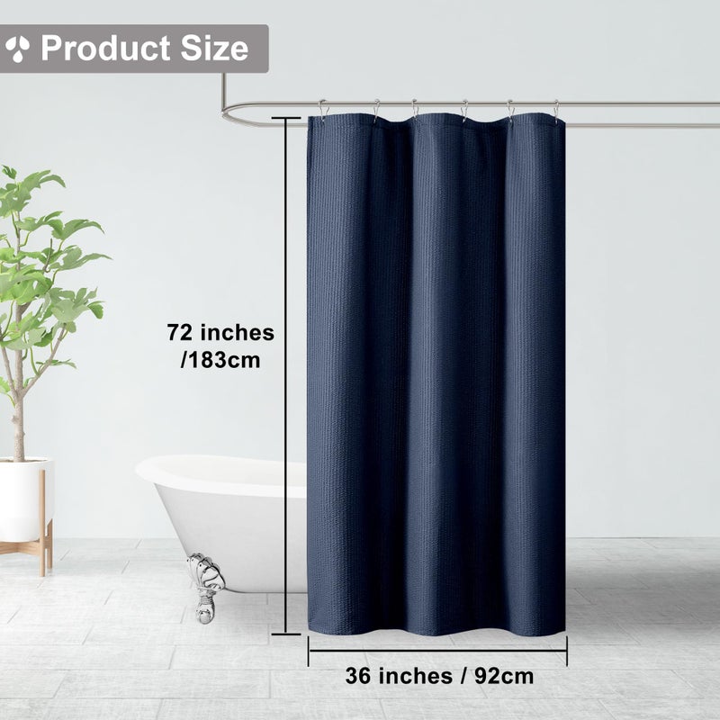 OVZME Berry Stall Fabric Shower Curtain 36 x 72 Inch - Soft & Waffle Small Blue Shower Curtain for Bathroom with Texture for Narrow Stall Size, Machine Washable Water Resistance, Navy Blue - Image 3
