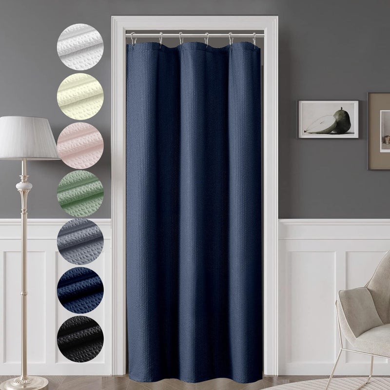 OVZME Berry Stall Fabric Shower Curtain 36 x 72 Inch - Soft & Waffle Small Blue Shower Curtain for Bathroom with Texture for Narrow Stall Size, Machine Washable Water Resistance, Navy Blue - Image 1