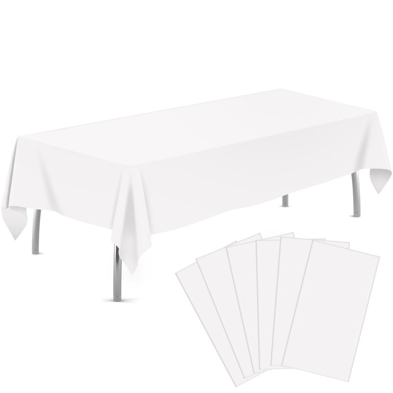 tujol White 6 Pack Plastic Table Cloth 54 x 108 Disposable Tablecloths Rectangle Table Cover Plastic Tablecloths for Parties