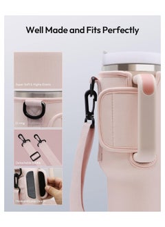 Bukela Water Bottle Bag with Cell Phone Pocket, for Stanley 40 oz Tumbler Neoprene Water Bottle Holder Bag with Adjustable Shoulder Strap, for Stanley Cup Accessories (Pink)  - Image 3
