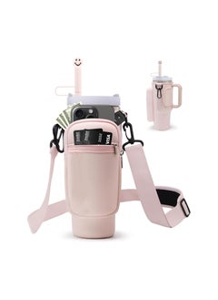 Bukela Water Bottle Bag with Cell Phone Pocket, for Stanley 40 oz Tumbler Neoprene Water Bottle Holder Bag with Adjustable Shoulder Strap, for Stanley Cup Accessories (Pink)  - Image 1