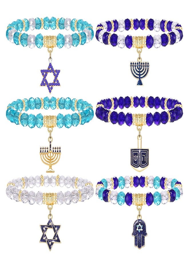 HZEYN Hanukkah Bracelets for Women Star of David Menorah Dreidel Charm Bracelet Chanukah Beaded Stretch Bracelet Hanukkah Jewish Holiday Jewelry Gifts (Blue Crystal)