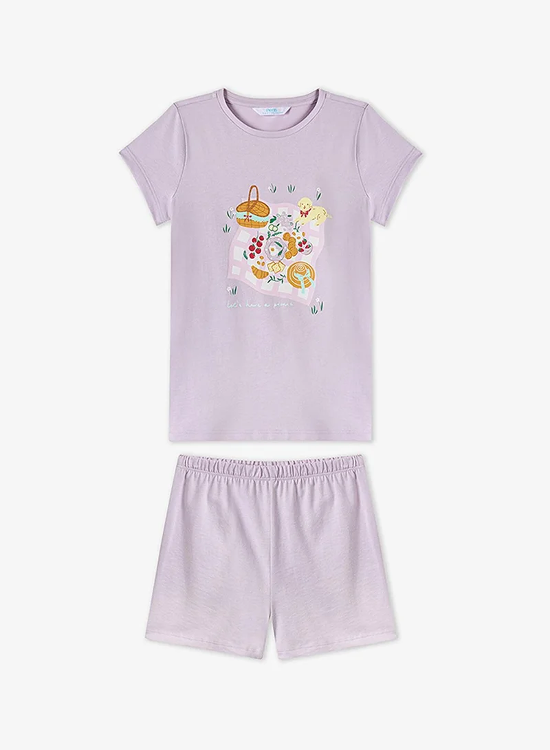 بنتي Penti Girl's Cotton Lounge Picnic Shorts Sleeve 2-pack Pajama Set - Lilac