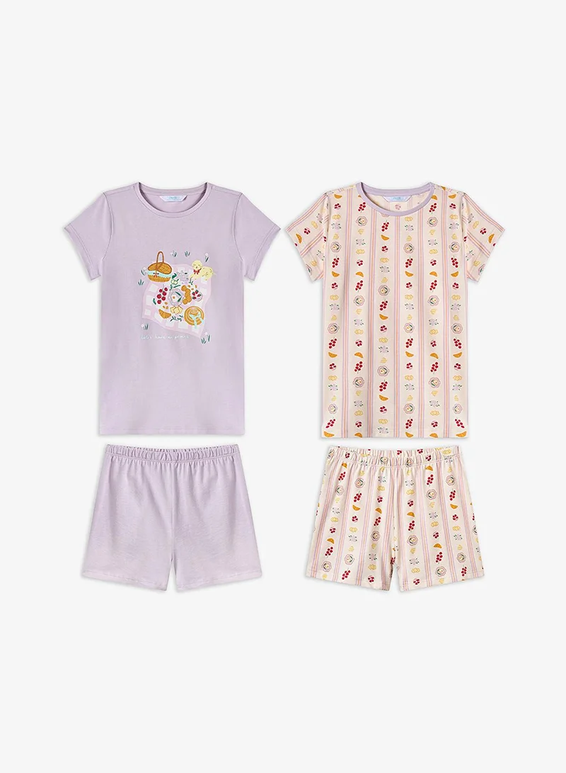 بنتي Penti Girl's Cotton Lounge Picnic Shorts Sleeve 2-pack Pajama Set - Lilac
