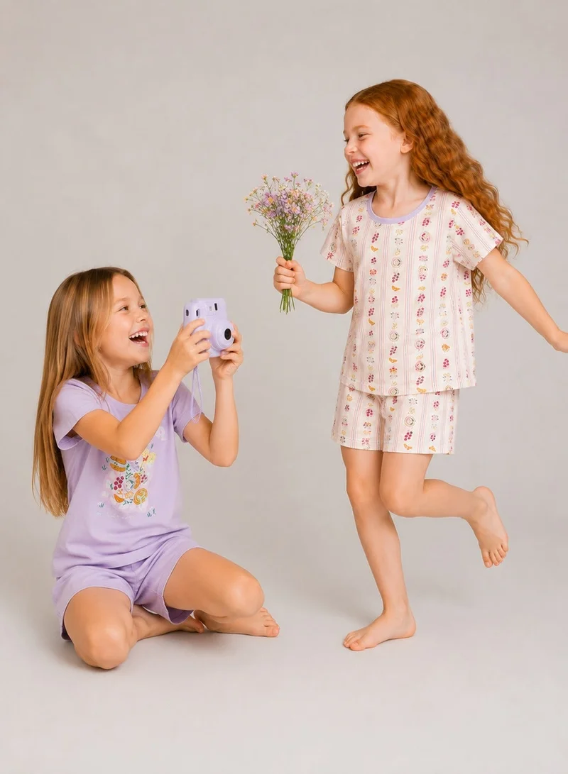بنتي Penti Girl's Cotton Lounge Picnic Shorts Sleeve 2-pack Pajama Set - Lilac