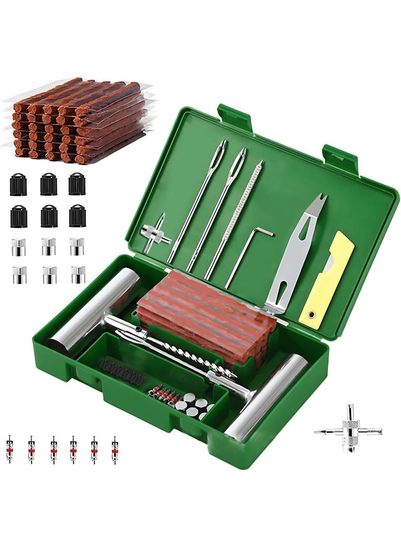 Tire Repair Kit 58pcs Heavy Duty Tire Plug Set, Quick Fix Puncture Plug Flat Patch Universal Emergency Car Tyre Puncture Repair Fix Tire Valve Tools for Car Motorcycle Truck Tractor Trailer ATV RV SUV - Image 1