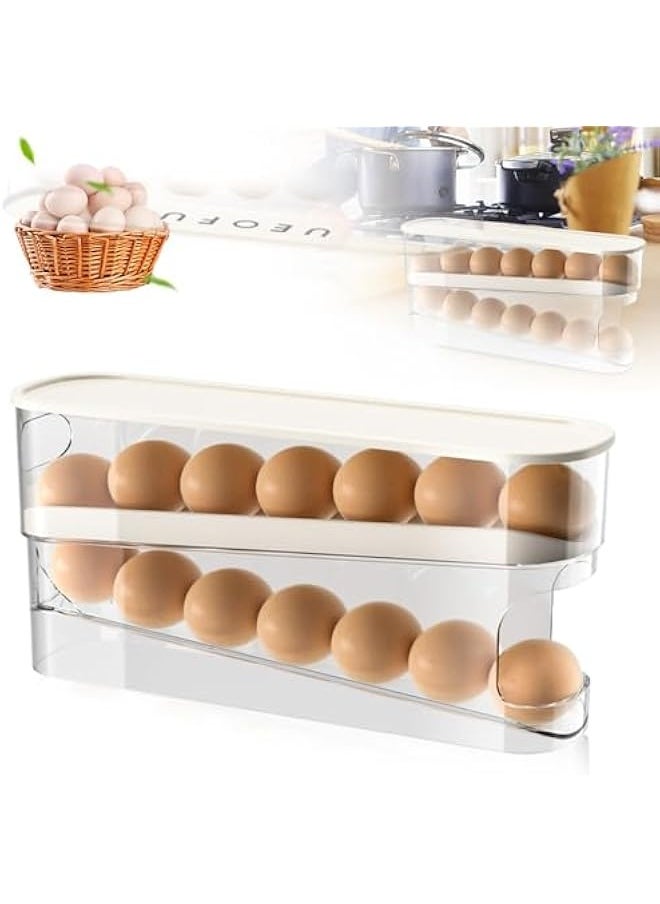 Generic 2025 New Egg Holder for Fridge, Egg Organizer for Refrigerator Automatic Scrolling Eggs Rack Holder Rolling Dispenser Stackable Container and Storage for Refrigerator with Lid  - Image 1