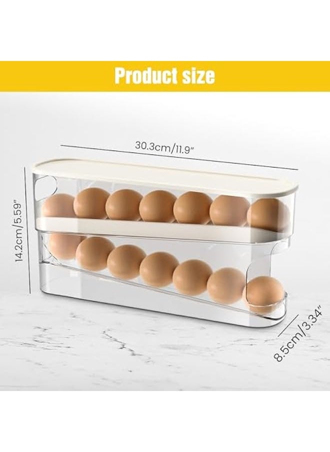 Generic 2025 New Egg Holder for Fridge, Egg Organizer for Refrigerator Automatic Scrolling Eggs Rack Holder Rolling Dispenser Stackable Container and Storage for Refrigerator with Lid  - Image 2