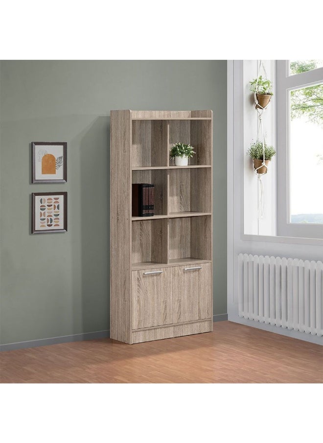 DANUBE HOME Supreme 2 Door Book Case With Open Shelves Bookshelf Modern Storage Cabinet Stylish Bookcase For Living Room Bedroom Home office â€“ French Sonoma Oak  - Image 1