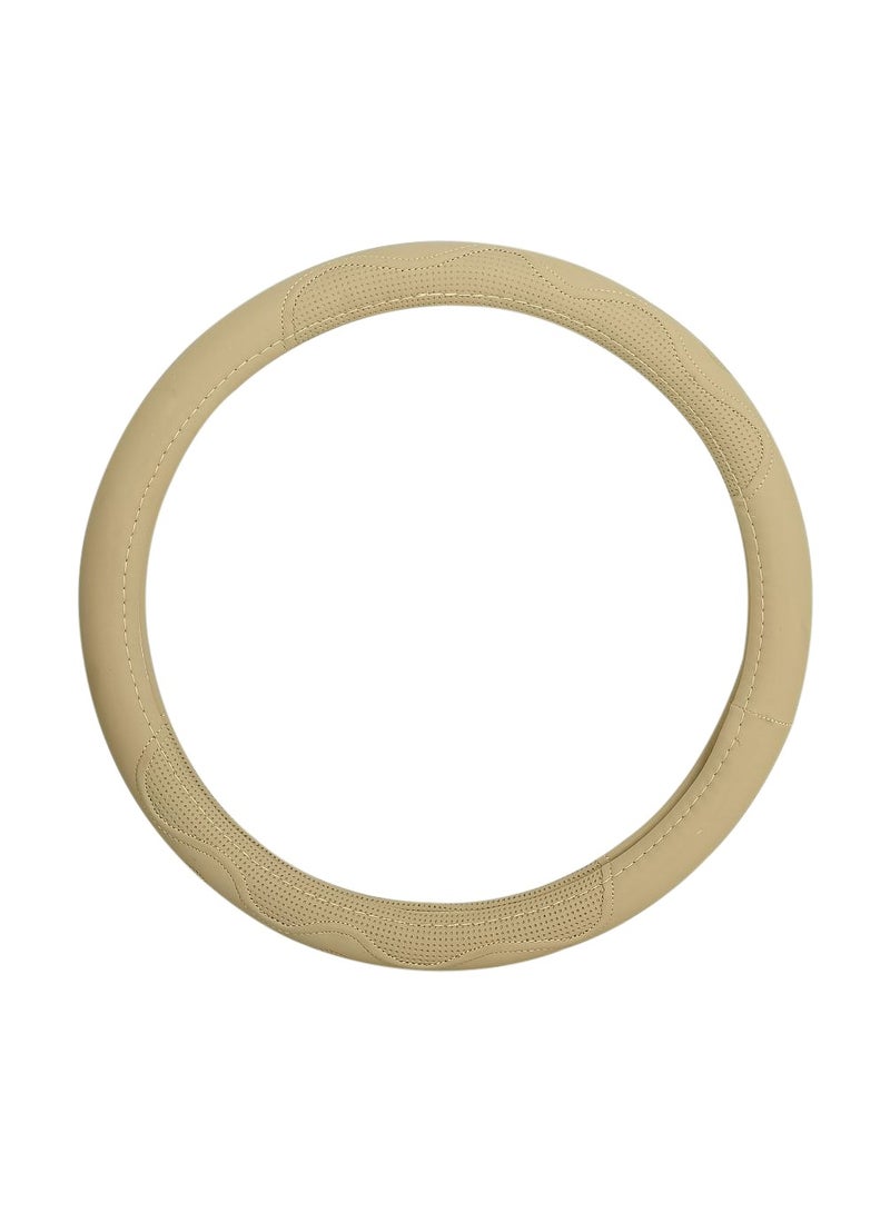 MOB Premium PU Leather Steering Wheel Cover, Better Grip Steering Cover- Beige - Image 3
