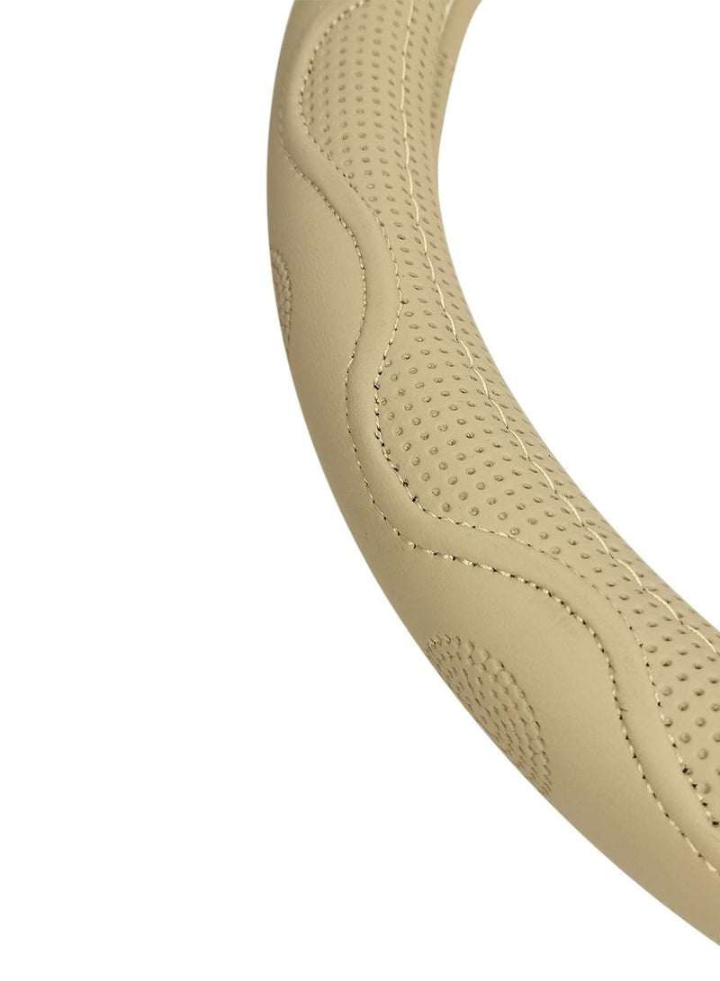 MOB Premium PU Leather Steering Wheel Cover, Better Grip Steering Cover- Beige - Image 4
