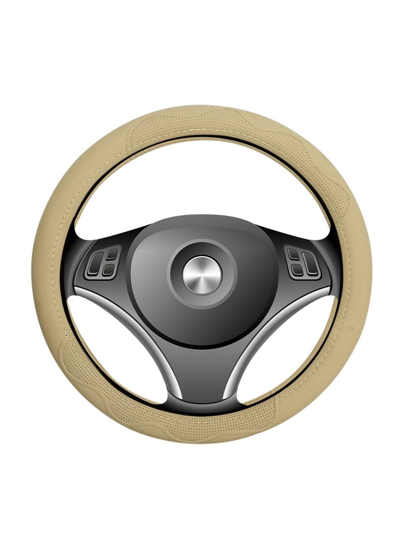 MOB Premium PU Leather Steering Wheel Cover, Better Grip Steering Cover- Beige - Image 5