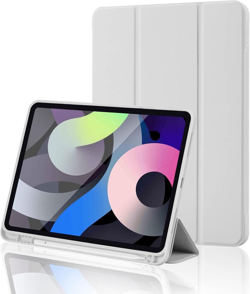 بلو بيك iPad (A16) الجيل الحادي عشر، iPad 10.9 بوصة مع حامل قلم رصاص، غطاء خلفي ناعم من مادة TPU رفيع وواقي ذكي ثلاثي الطي، إيقاظ/سكون تلقائي، رمادي - Image 1