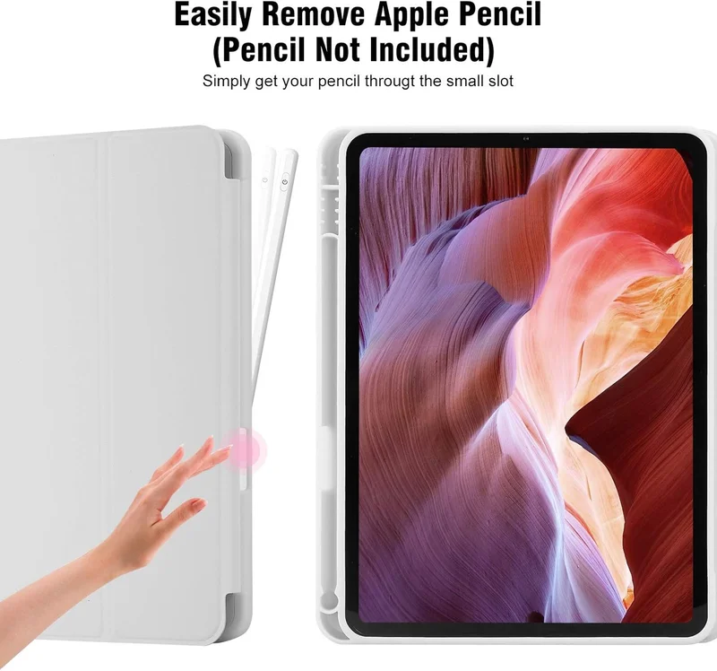 Bluepeak Gray iPad (A16) 11th Generation, iPad 10.9 Inch with Pencil Holder, Soft TPU Back Slim Smart Protective Trifold Stand Cover, Auto Wake/Sleep, Gray  | Best Price UAE