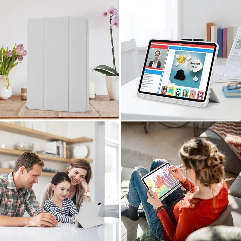 Bluepeak Gray iPad (A16) 11th Generation, iPad 10.9 Inch with Pencil Holder, Soft TPU Back Slim Smart Protective Trifold Stand Cover, Auto Wake/Sleep, Gray  | Best Price UAE