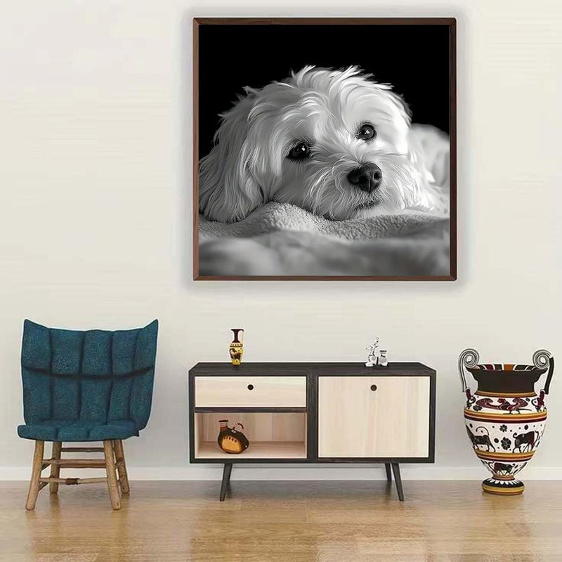 mrpwnle Dog Diamond Art Kits for Adults, White Cute Dog Diamond Painting Kits for Adults, 5D Diamonds Painting Kit, DIY Full Round Drill Gem Art Crafts Kit, Home Wall Decor Gifts 11.8x11.8inch - Image 3