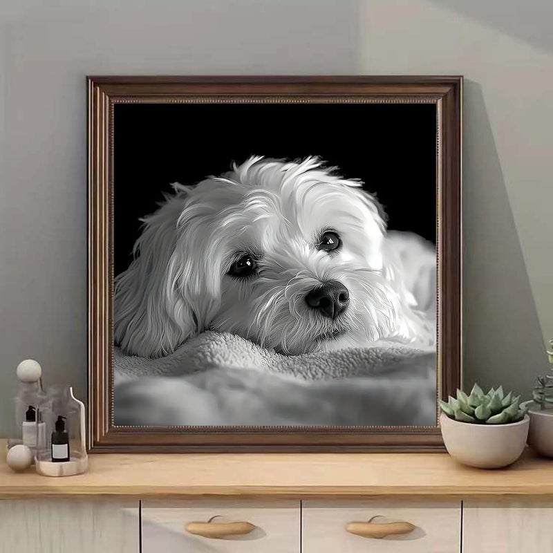 mrpwnle Dog Diamond Art Kits for Adults, White Cute Dog Diamond Painting Kits for Adults, 5D Diamonds Painting Kit, DIY Full Round Drill Gem Art Crafts Kit, Home Wall Decor Gifts 11.8x11.8inch - Image 2
