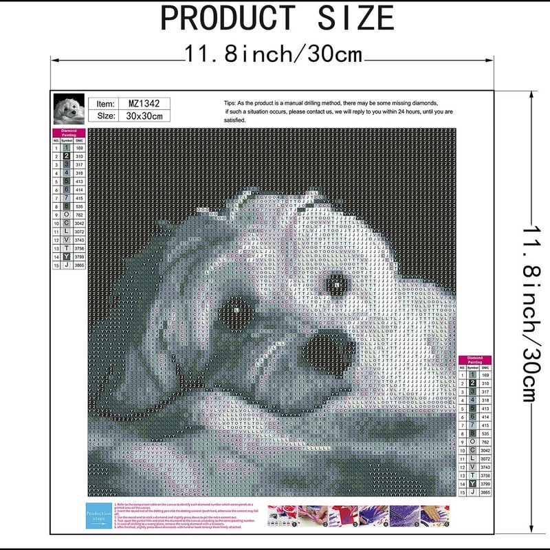 mrpwnle Dog Diamond Art Kits for Adults, White Cute Dog Diamond Painting Kits for Adults, 5D Diamonds Painting Kit, DIY Full Round Drill Gem Art Crafts Kit, Home Wall Decor Gifts 11.8x11.8inch - Image 4