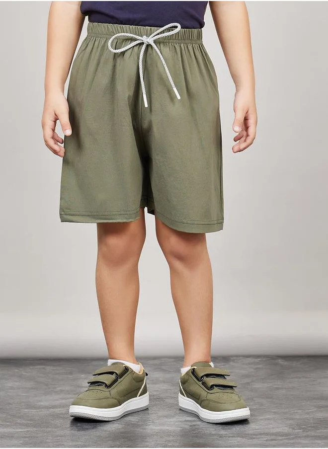 Styli Solid Tie Up Shorts with Elasticated Waistband