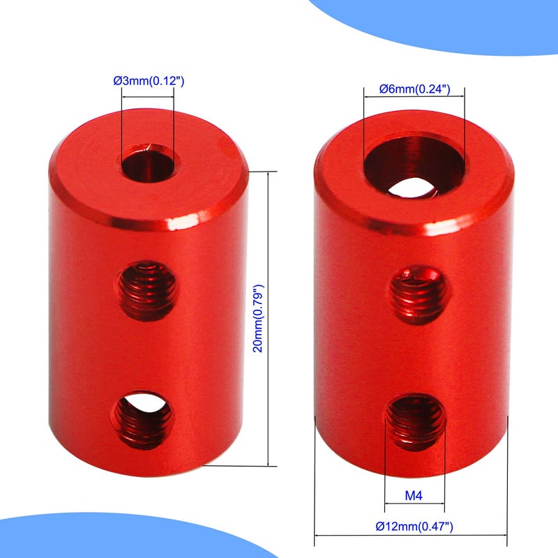 Aopin 3mm to 6mm Red Rigid Couplings Set Screw Shaft Stepper Motor, Length 20mm / 0.79" Motor Coupler Connector Rigid with for 3D Printer, RC Robot, Car Model Shaft, CNC Machine, DIY Encoder 4 Pcs - Image 2