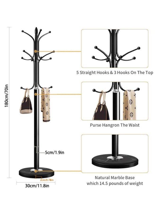 VUCATIN Coat Hanger Stand Bedroom Clothes Hanger Stand Metal Coat Rack Stand Free Standing Hall Tree for Hanging Scarf Bag Jacket Home Entry-way Hat Hanger Organizer Shelves (Black)  - Image 3