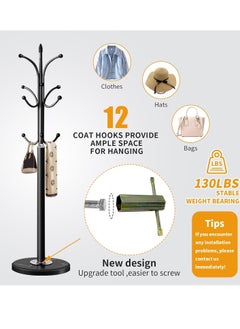 VUCATIN Coat Hanger Stand Bedroom Clothes Hanger Stand Metal Coat Rack Stand Free Standing Hall Tree for Hanging Scarf Bag Jacket Home Entry-way Hat Hanger Organizer Shelves (Black)  - Image 2