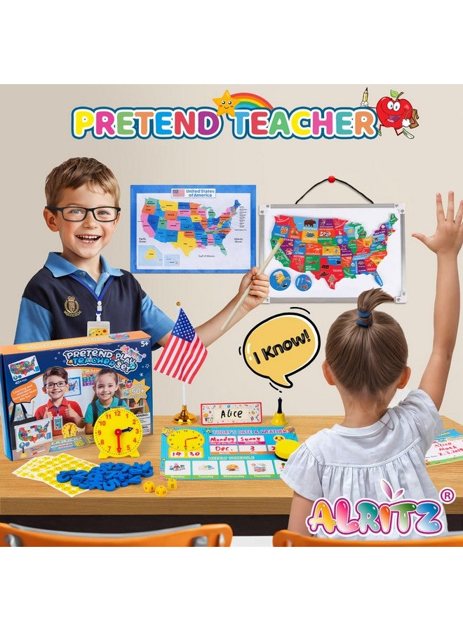 Alritz Alritz Pretend Teacher Playset, Role Pretend Play Kids School Toys Kit Include Map, Calendar, White Board Boys Girls Toys, Christmas Birthday Gift for Ages 5 6 7 8 9 10 11 12 13+ - Image 3