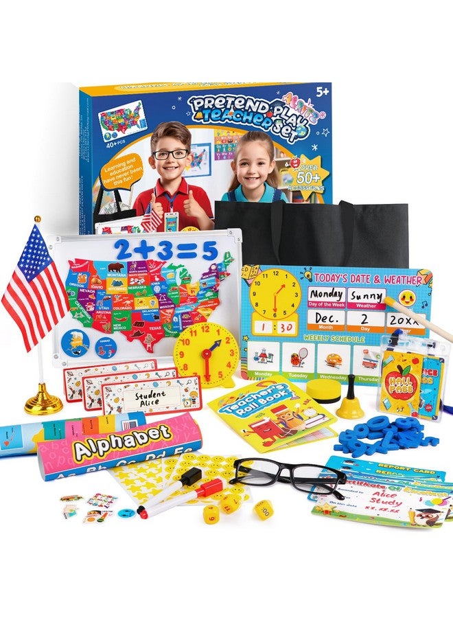 Alritz Alritz Pretend Teacher Playset, Role Pretend Play Kids School Toys Kit Include Map, Calendar, White Board Boys Girls Toys, Christmas Birthday Gift for Ages 5 6 7 8 9 10 11 12 13+ - Image 1