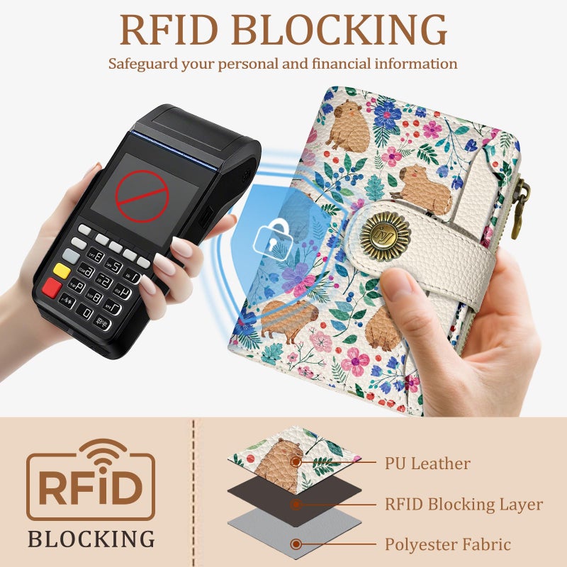Icycay Cute Capybara Wallet Women Small RFID Blocking Bifold, Credit Card Holder, Zipper Coin Pocket, PU Leather, Compact, Travel, 4 ID Window, 14 Card Slots, Cash Purse, Ladies Woman Female Girls - Image 3
